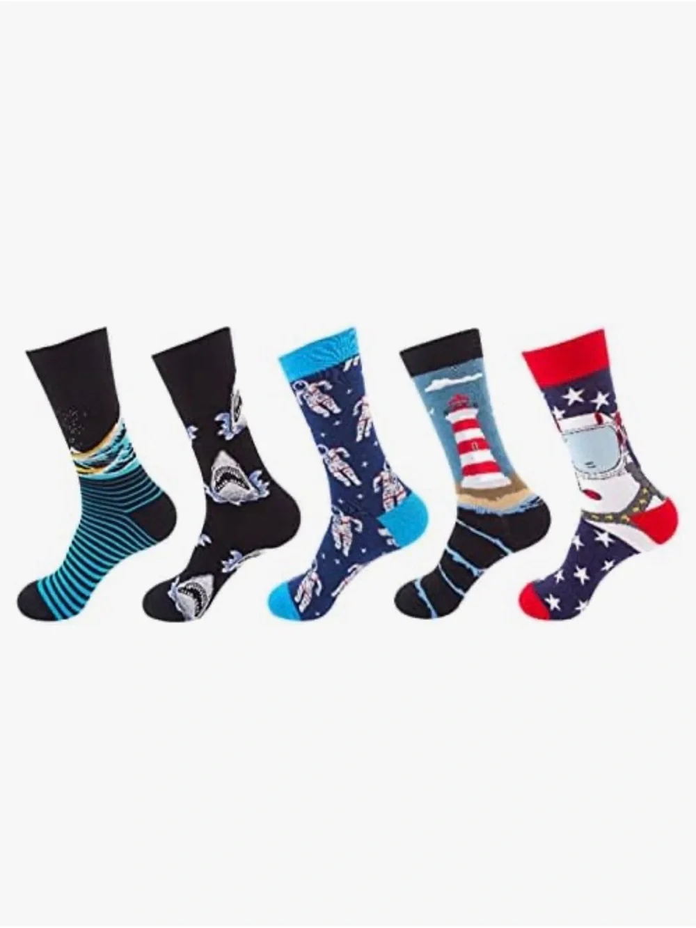 NWT Novelty Men's Crew Socks - Multi-Pattern 5-Pack